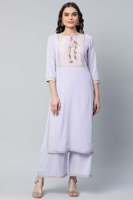 Powder Blue Crepe Gold Printed Kurta Palazzo Set