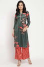 Buy Velvet Foil Print Kurta Set in Dark Green