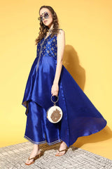 Buy Royal Blue Colour Poly Silk Printed Kurta Palazzo Set Online