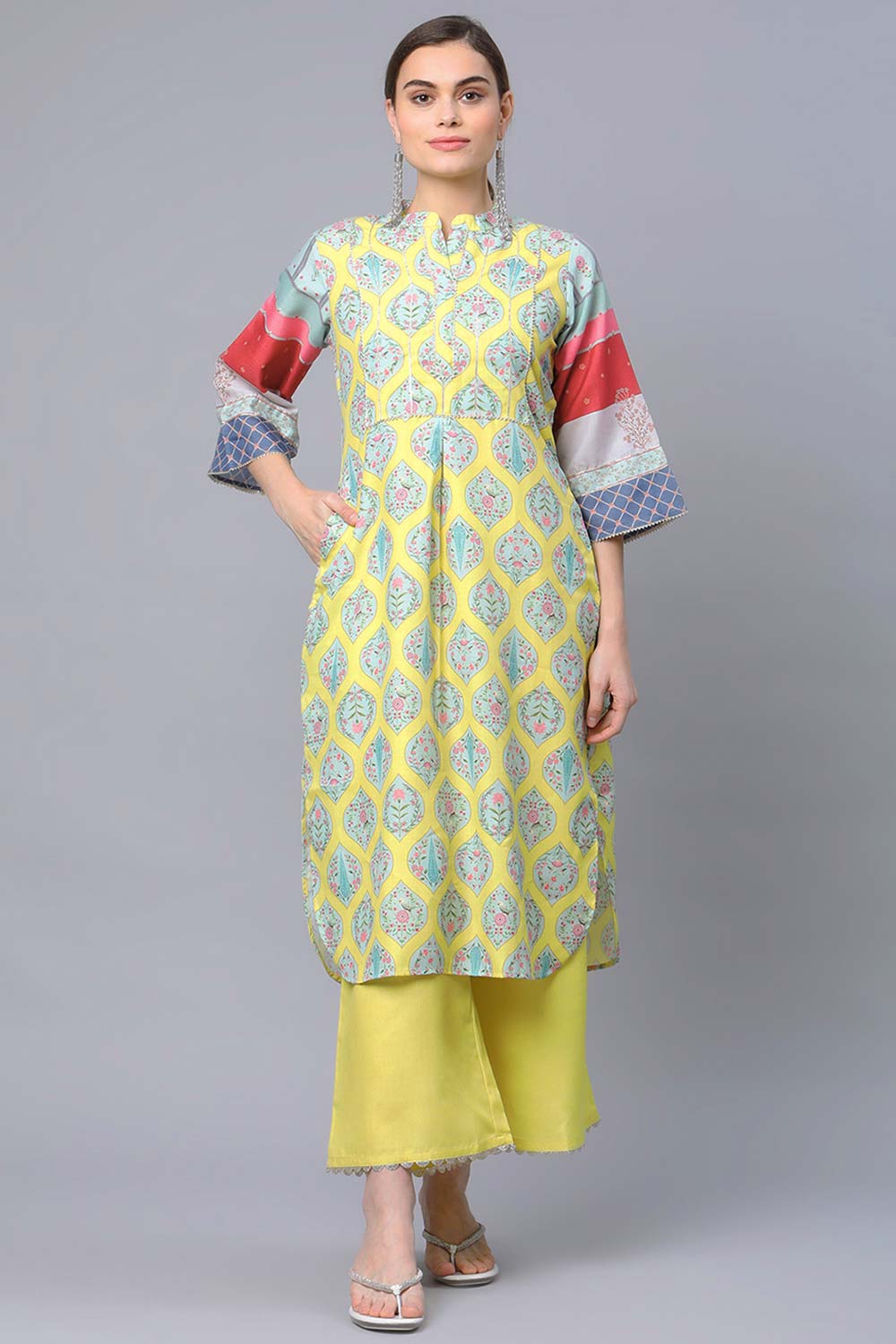 Yellow Pure Blend Digital Printed Kurti Palazzo Set