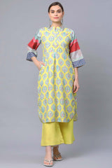 Yellow Pure Blend Digital Printed Kurta Palazzo Set