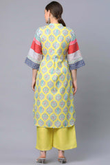 Yellow Pure Blend Digital Printed Kurti Palazzo Set