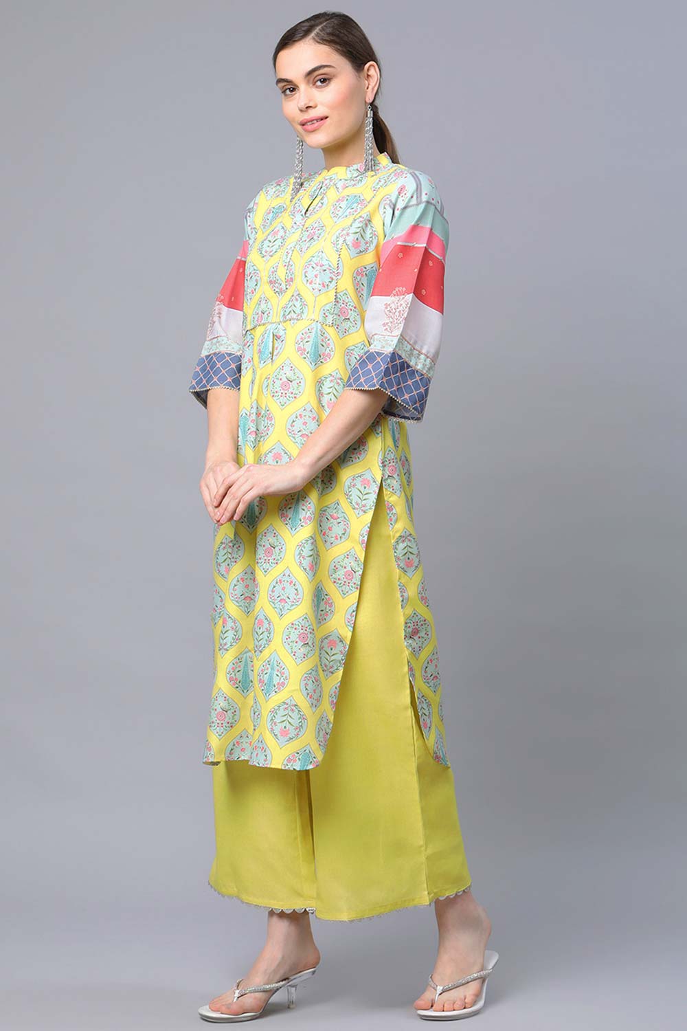 Yellow Pure Blend Digital Printed Kurta Palazzo Set