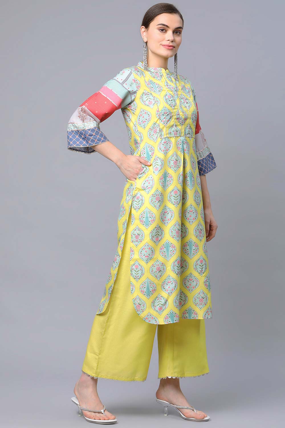 Yellow Pure Blend Digital Printed Kurti Palazzo Set