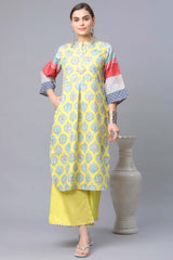 Yellow Pure Blend Digital Printed Kurti Palazzo Set