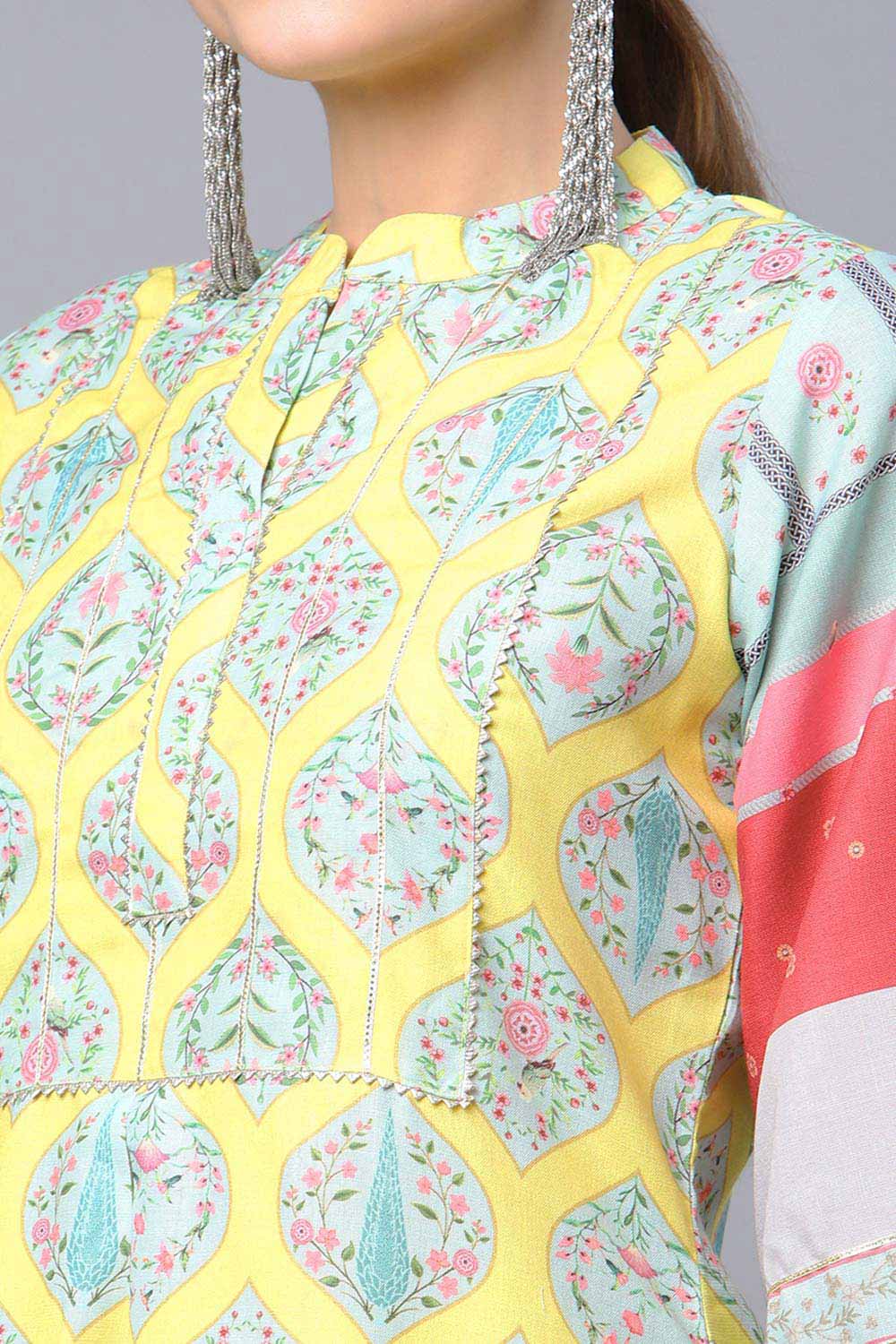 Yellow Pure Blend Digital Printed Kurta Palazzo Set