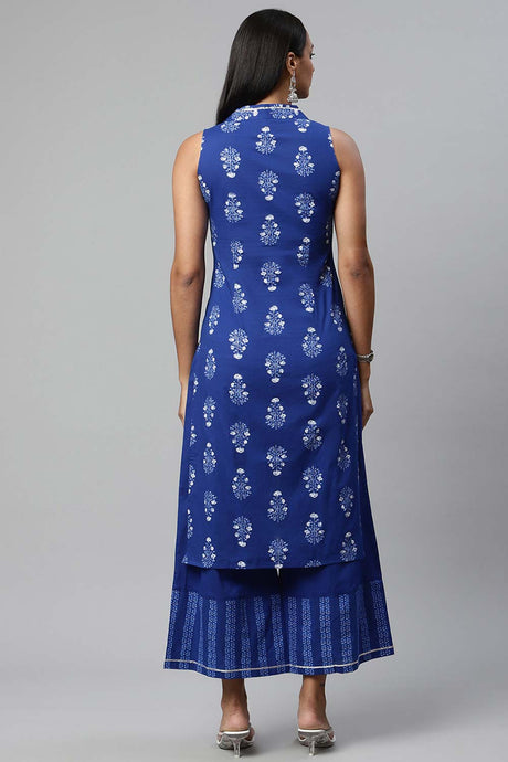 Indigo Blue Pure Cotton Printed Kurta Palazzo Set