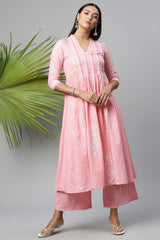 Pink Pure Cotton Printed Kurti Palazzo Set