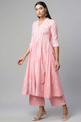 Pink Pure Cotton Printed Kurta Palazzo Set