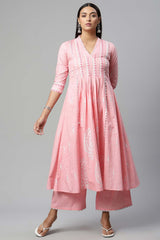 Pink Pure Cotton Printed Kurta Palazzo Set