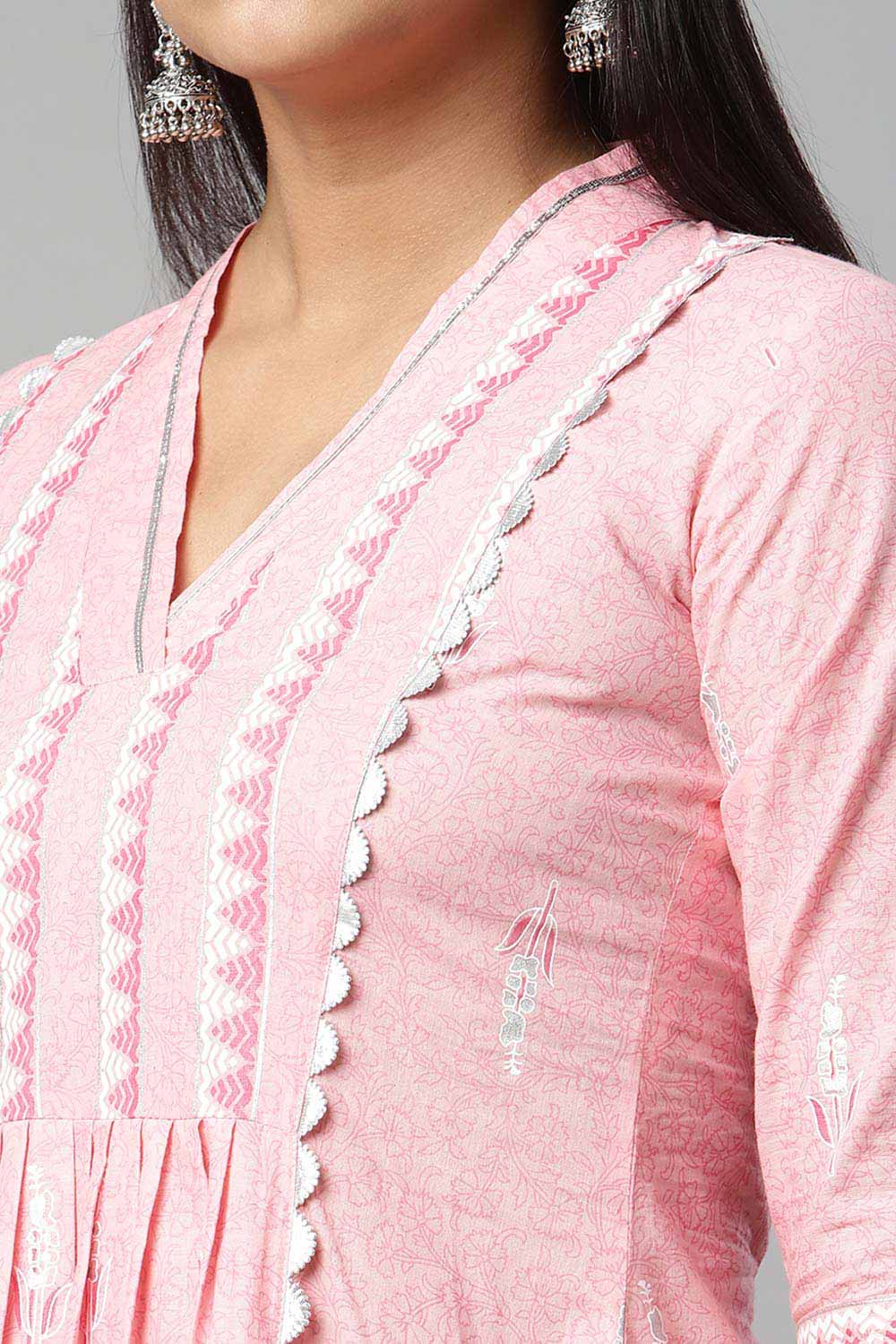 Pink Pure Cotton Printed Kurti Palazzo Set