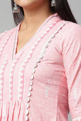 Pink Pure Cotton Printed Kurta Palazzo Set