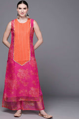 Buy Pink Organza Printed Kurta Palazzo Set Online