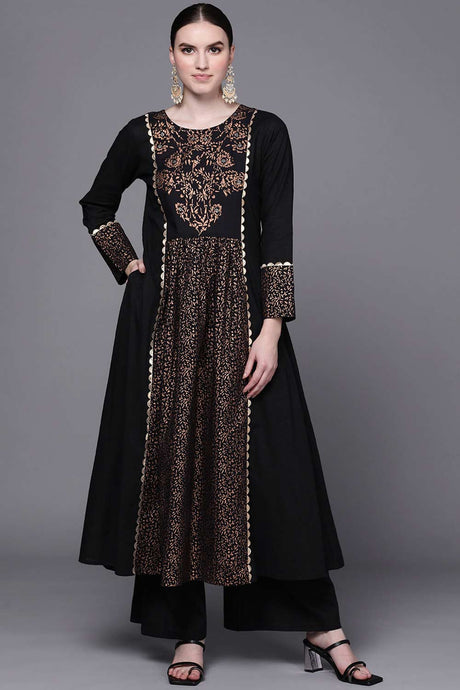 Buy Black Pure Cotton Printed Kurta Palazzo Set Online