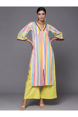 Buy Neon Green Candy Striped Kurta with Palazzos Online