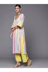 Buy Neon Green Candy Striped Kurta with Palazzos Online