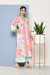 Buy Pink Poly Crepe Printed Kurta Palazzo Set Online