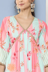 Buy Pink Poly Crepe Printed Kurta Palazzo Set Online