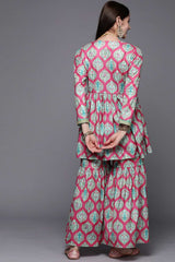 Buy Pink Velvet Printed Kurta Palazzo Set Online