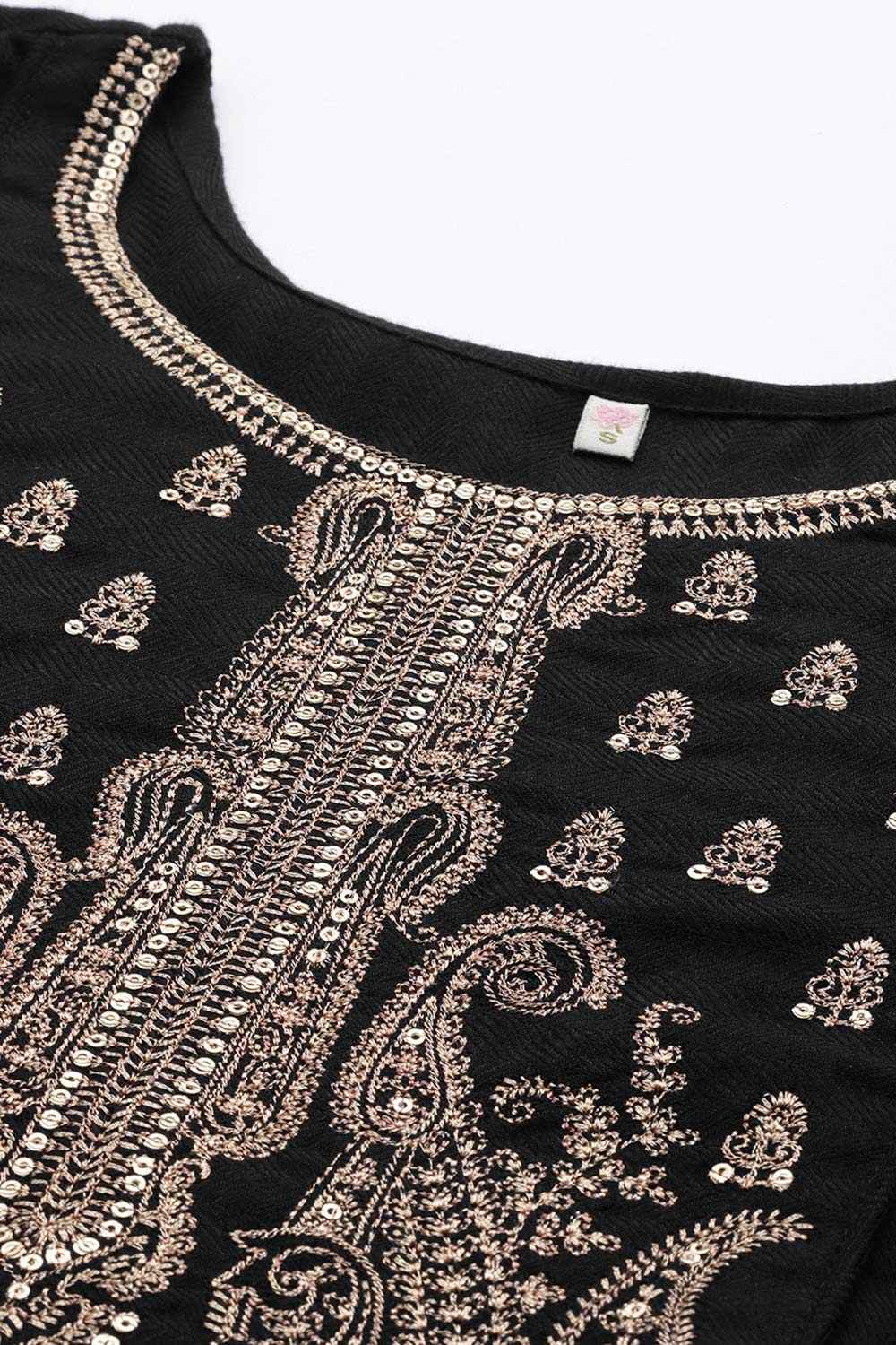 Buy Black Faux Pashmina Printed Kurta Palazzo Set Online