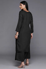 Buy Black Faux Pashmina Printed Kurta Palazzo Set Online