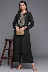 Buy Black Faux Pashmina Printed Kurta Palazzo Set Online