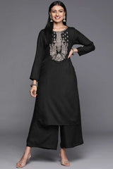 Buy Black Faux Pashmina Printed Kurta Palazzo Set Online