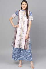 Buy Cotton Printed Kurta Set in White and Blue Online