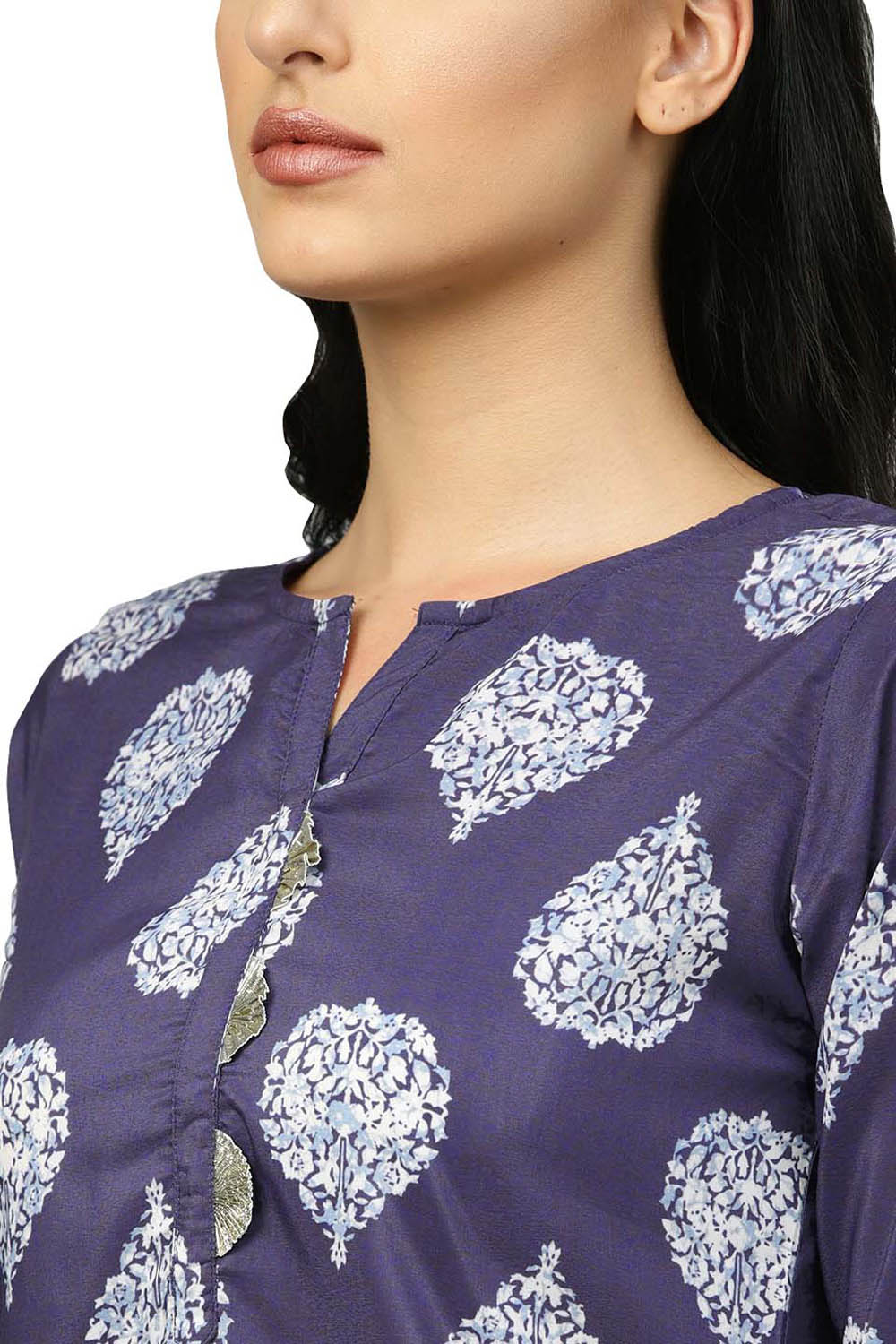 Shop Woman's Muslin Digital Print Kurta with Palazzo in Blue At KarmaPlace