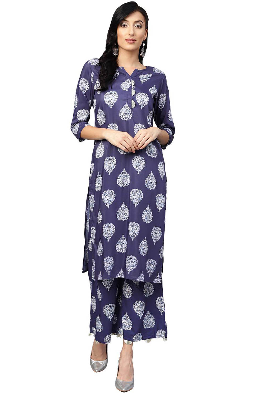 Buy  Muslin Digital Print Kurta with Plazzo in Blue Online