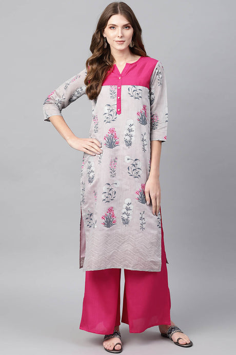 Buy  Chanderi Silk Printed Kurta with Plazzo Online