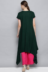 Rayon Fabric Solid Kurta With Palazzo In Dark Green