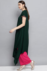 Rayon Fabric Solid Kurta With Palazzo In Dark Green