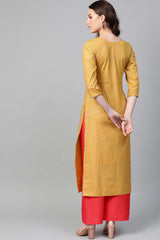 Buy Crepe Gold Printed Kurta Set in Mustard - Front