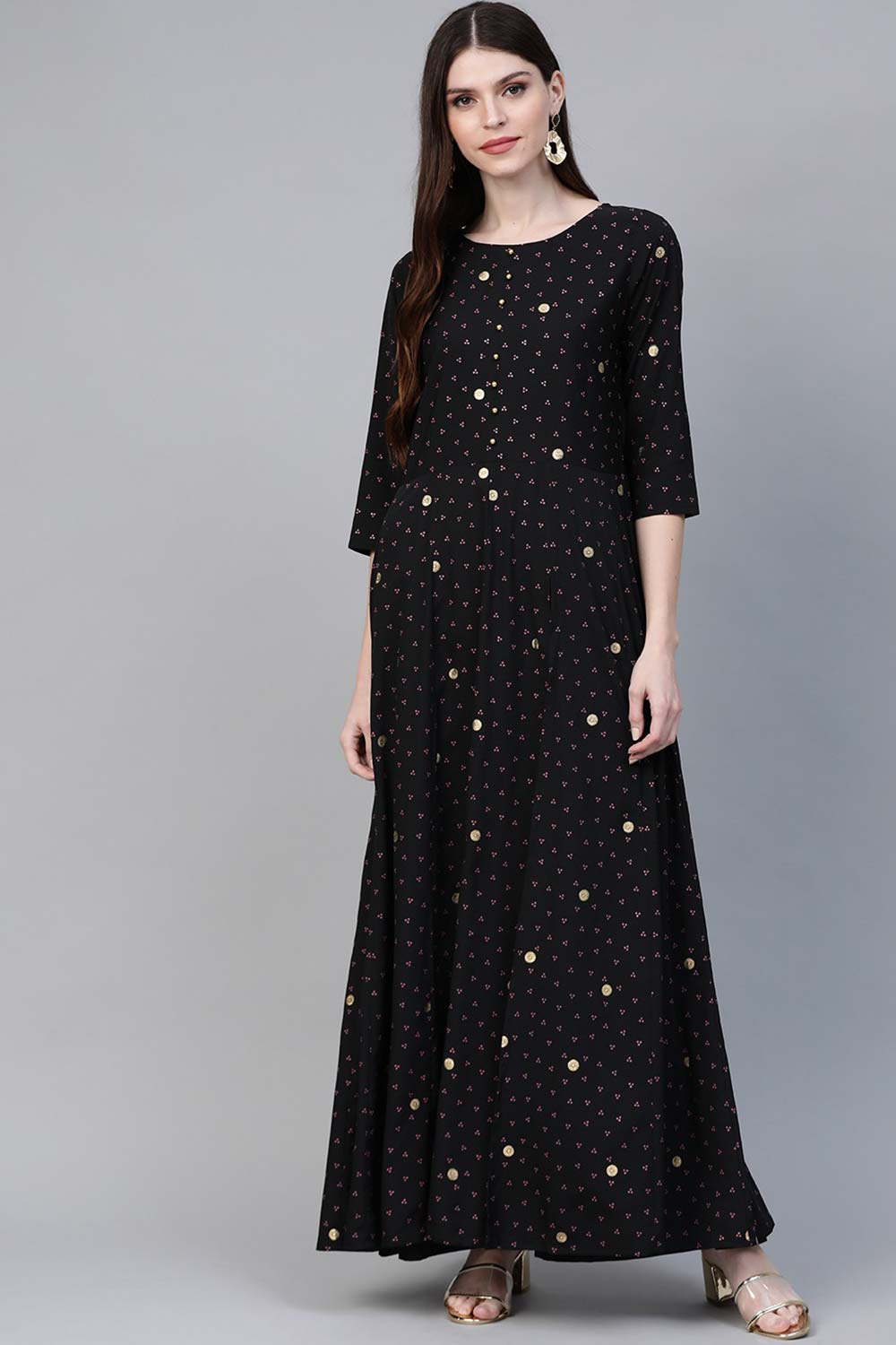 Black Crepe Printed Kurta Palazzo Set