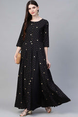 Black Crepe Printed Kurta Palazzo Set