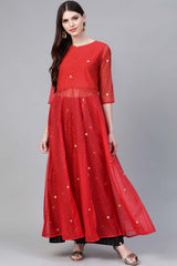 Red Organza Gold Print Kurta Palazzo Set