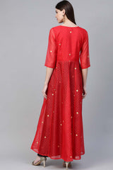 Red Organza Gold Print Kurta Palazzo Set