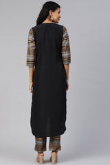 Crepe Solid Kurti With Pant Set In Black