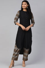 Crepe Solid Kurta With Pant Set In Black