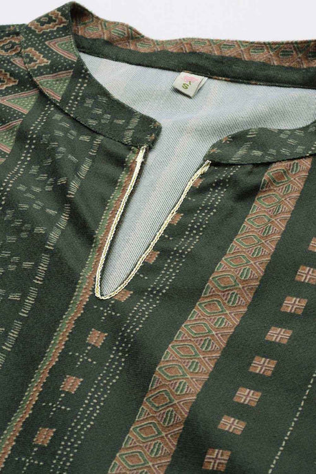Buy Green Velvet Printed Kurta Trousers Set With Dupatta Online