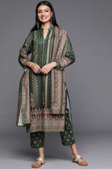 Buy Green Velvet Printed Kurta Trousers Set With Dupatta Online