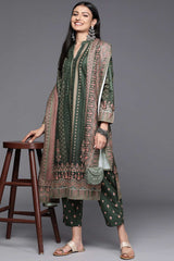 Buy Green Velvet Printed Kurta Trousers Set With Dupatta Online