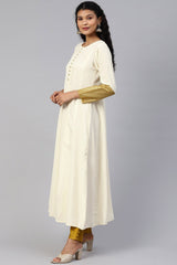 Crepe Solid Kurta Set In Cream