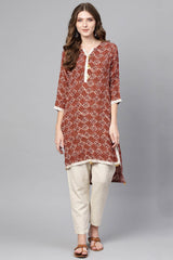 Rayon Printed Kurta Top In Maroon