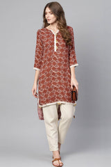 Rayon Printed Kurta Top In Maroon