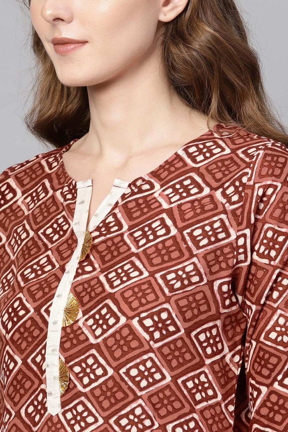 Rayon Printed Kurta Top In Maroon