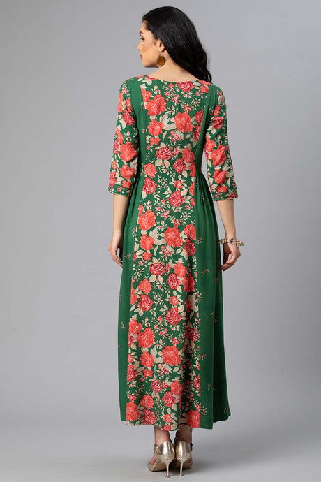 Viscose Rayon Green Floral Wax Printed Kurta