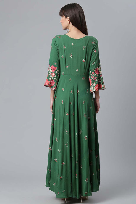 Viscose Rayon Green Floral Wax Printed Kurta