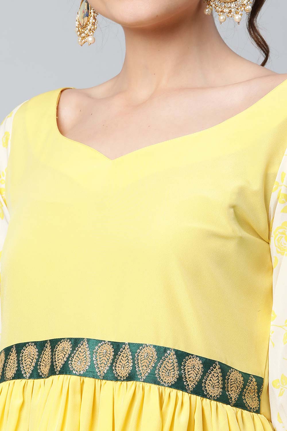 Yellow Crepe Floral Short Kurta With Sharara Set